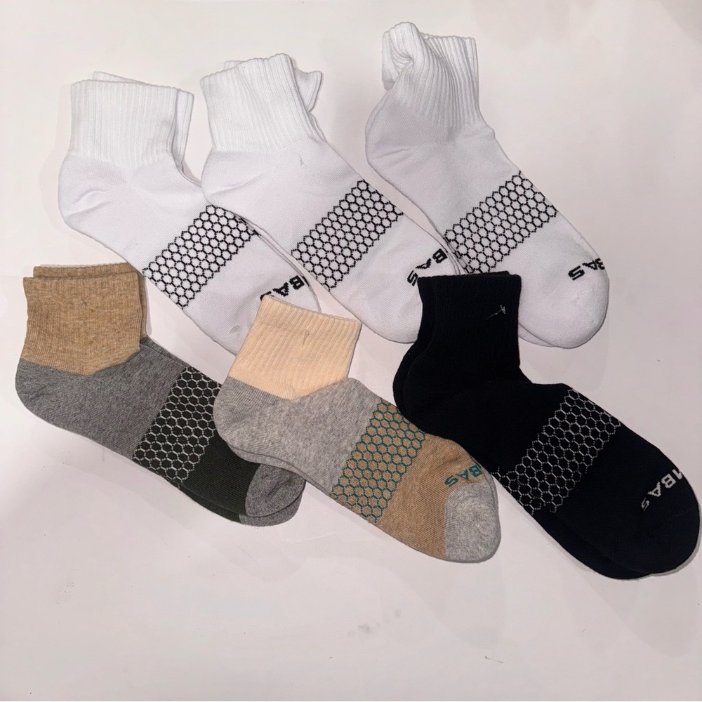 BOMBAS 6 Pack Quarter Crew Socks - Assorted Colors - Size Large